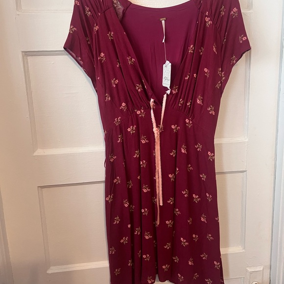 New! Free People Maroon Floral Dress ($128 retail) size large NWT - Picture 7 of 7